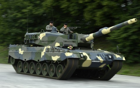A Magyar Honvédség Leopard 2A4HU harckocsija a müncheni bemutatón. Fotó: Koszticsák Szilárd, MTI